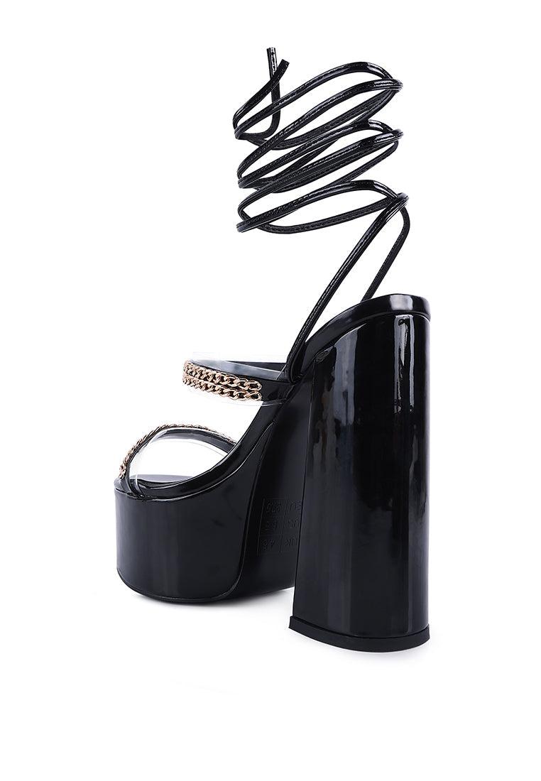 indulgence metal chain lace up chunky sandals - VirtuousWares:Global