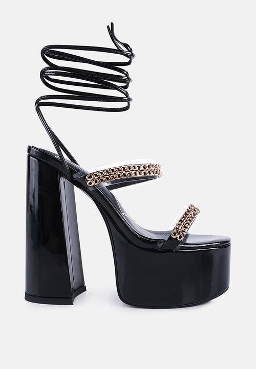 indulgence metal chain lace up chunky sandals - VirtuousWares:Global