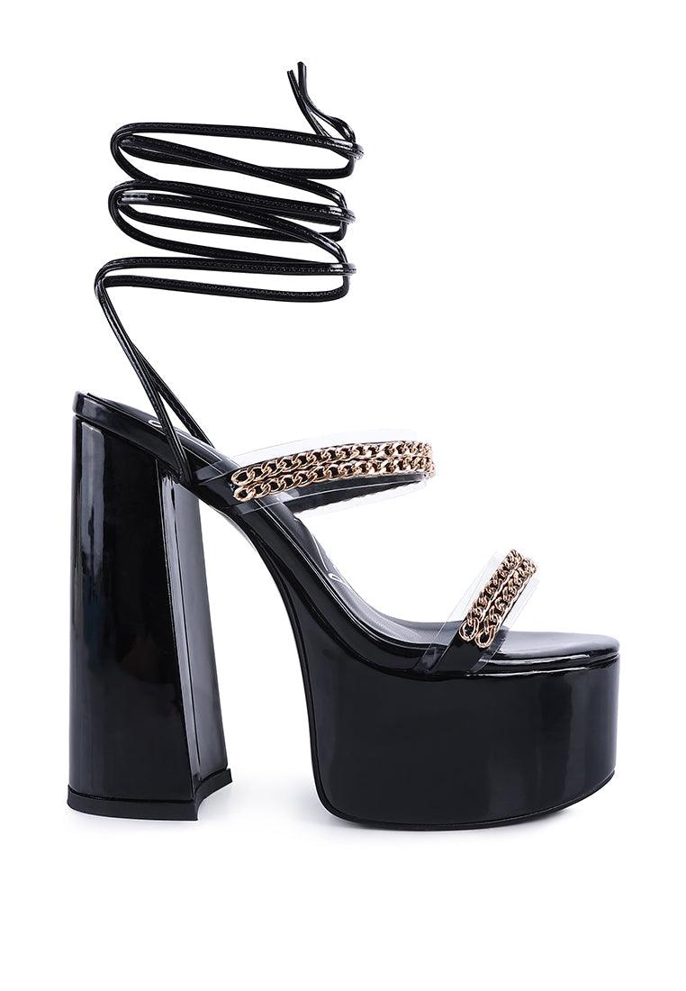 indulgence metal chain lace up chunky sandals - VirtuousWares:Global