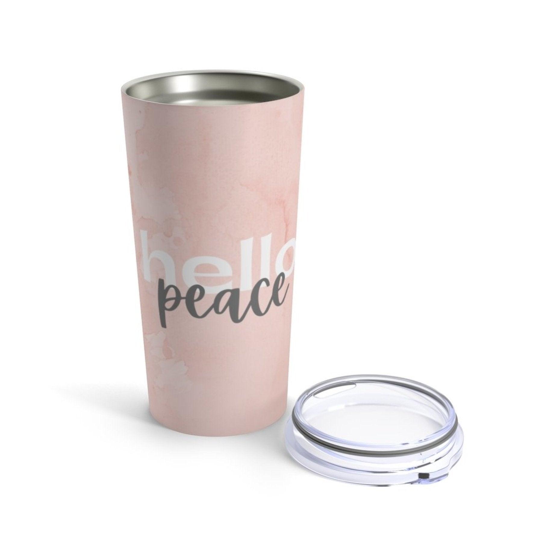 Insulated Tumbler - 20oz, Peach Marble Hello Peace, Travel Mug - VirtuousWares:Global