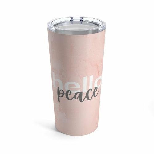 Insulated Tumbler - 20oz, Peach Marble Hello Peace, Travel Mug - VirtuousWares:Global