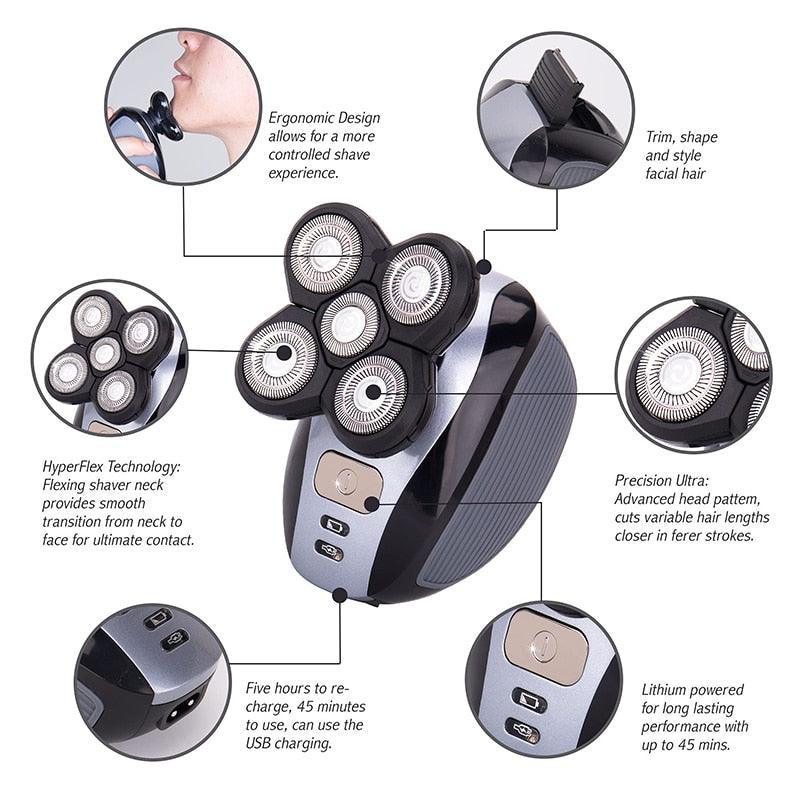 IPX7 High Quality 5 in 1 Men's Electric Shaver Waterproof USB - VirtuousWares:Global