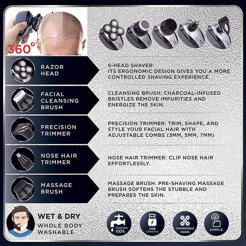 IPX7 High Quality 5 in 1 Men's Electric Shaver Waterproof USB - VirtuousWares:Global