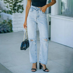 Jeans Irregular High Waist Casual Vintage Ripped Wide Leg Jeans - VirtuousWares:Global