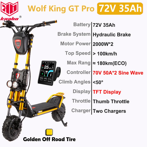 Kaabo Wolf King GT Pro Scooter 11inch 72V 35Ah Battery 2000W*2 Dual Motor - VirtuousWares:Global