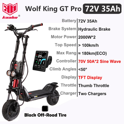 Kaabo Wolf King GT Pro Scooter 11inch 72V 35Ah Battery 2000W*2 Dual Motor - VirtuousWares:Global