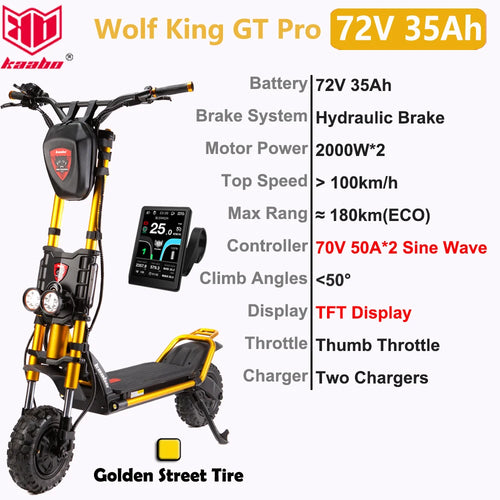 Kaabo Wolf King GT Pro Scooter 11inch 72V 35Ah Battery 2000W*2 Dual Motor - VirtuousWares:Global