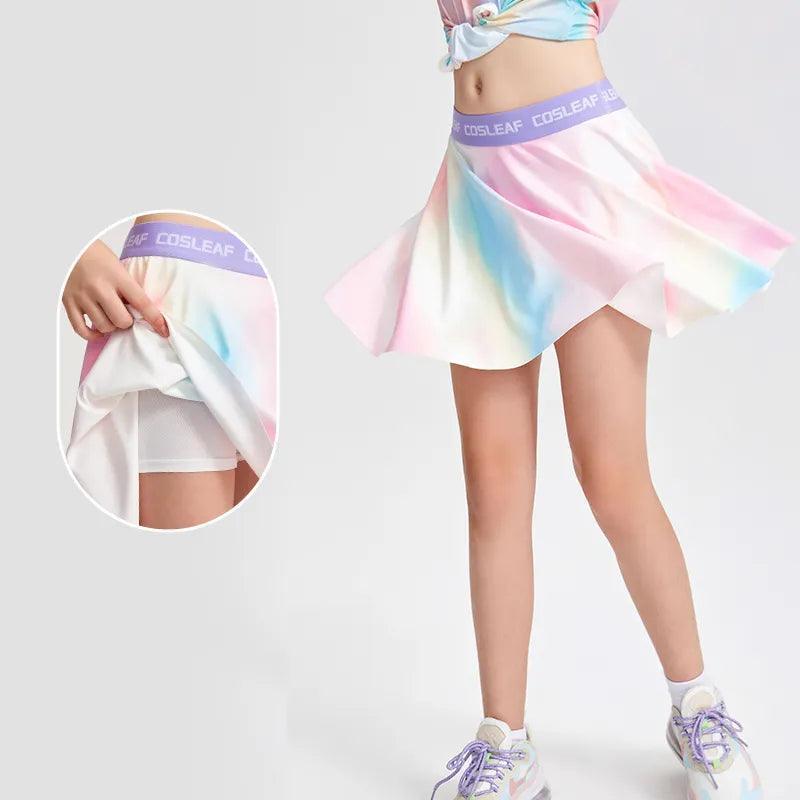 Kids Girls Summer Tie Dye Print Sports Running Skorts Double Layers - VirtuousWares:Global