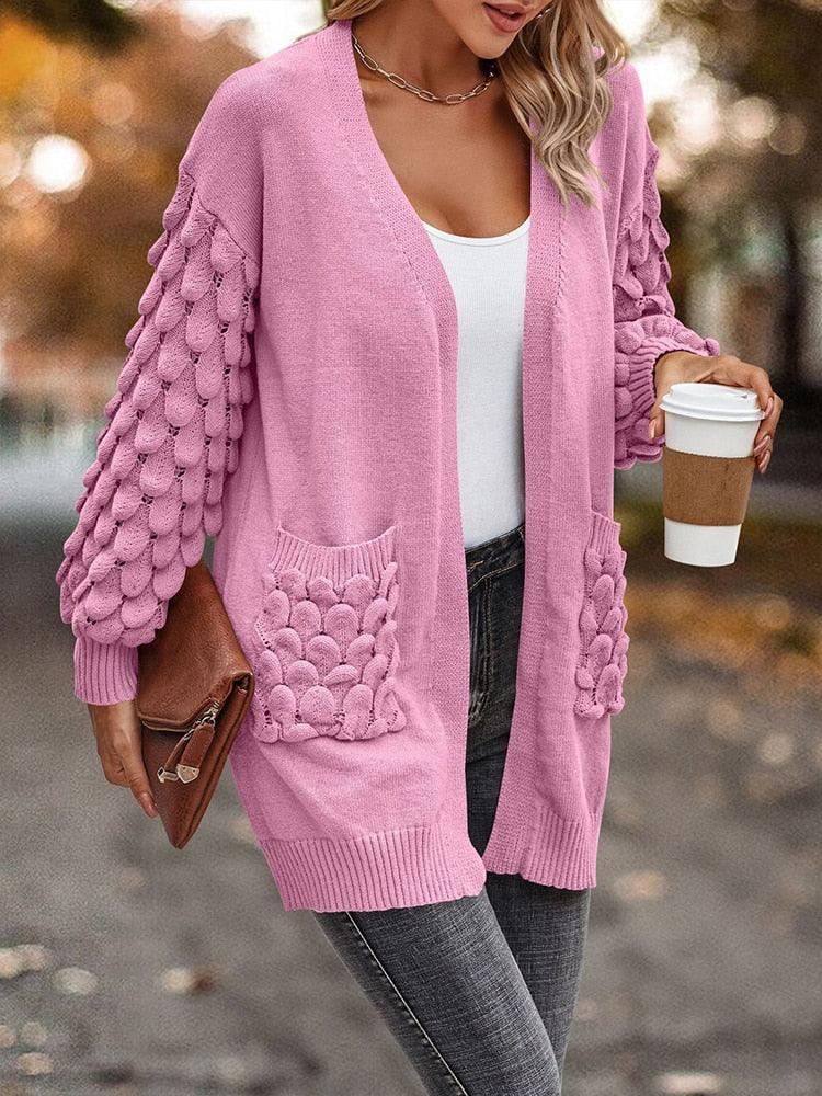 Knit Cardigan Female Top Long Sleeve Coat Women Side Pockets Casual - VirtuousWares:Global