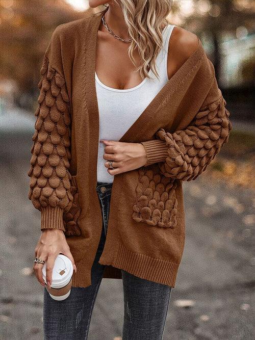 Knit Cardigan Female Top Long Sleeve Coat Women Side Pockets Casual - VirtuousWares:Global