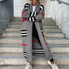 Knitted Cardigan Striped Patchwork Loose Long Outerwear - VirtuousWares:Global