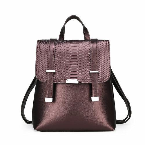 Korean Style Solid Color Fashion PU Embossed Backpack - VirtuousWares:Global