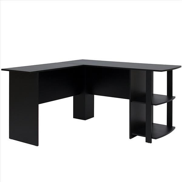 L-Shaped Wood Right-angle Computer Desk with Two-layer Bookshelves - VirtuousWares:Global