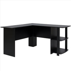 L-Shaped Wood Right-angle Computer Desk with Two-layer Bookshelves - VirtuousWares:Global