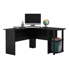 L-Shaped Wood Right-angle Computer Desk with Two-layer Bookshelves - VirtuousWares:Global
