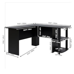 L-Shaped Wood Right-angle Computer Desk with Two-layer Bookshelves - VirtuousWares:Global
