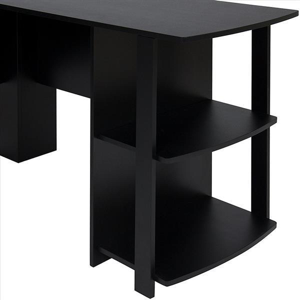L-Shaped Wood Right-angle Computer Desk with Two-layer Bookshelves - VirtuousWares:Global