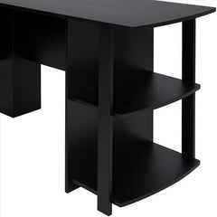 L-Shaped Wood Right-angle Computer Desk with Two-layer Bookshelves - VirtuousWares:Global