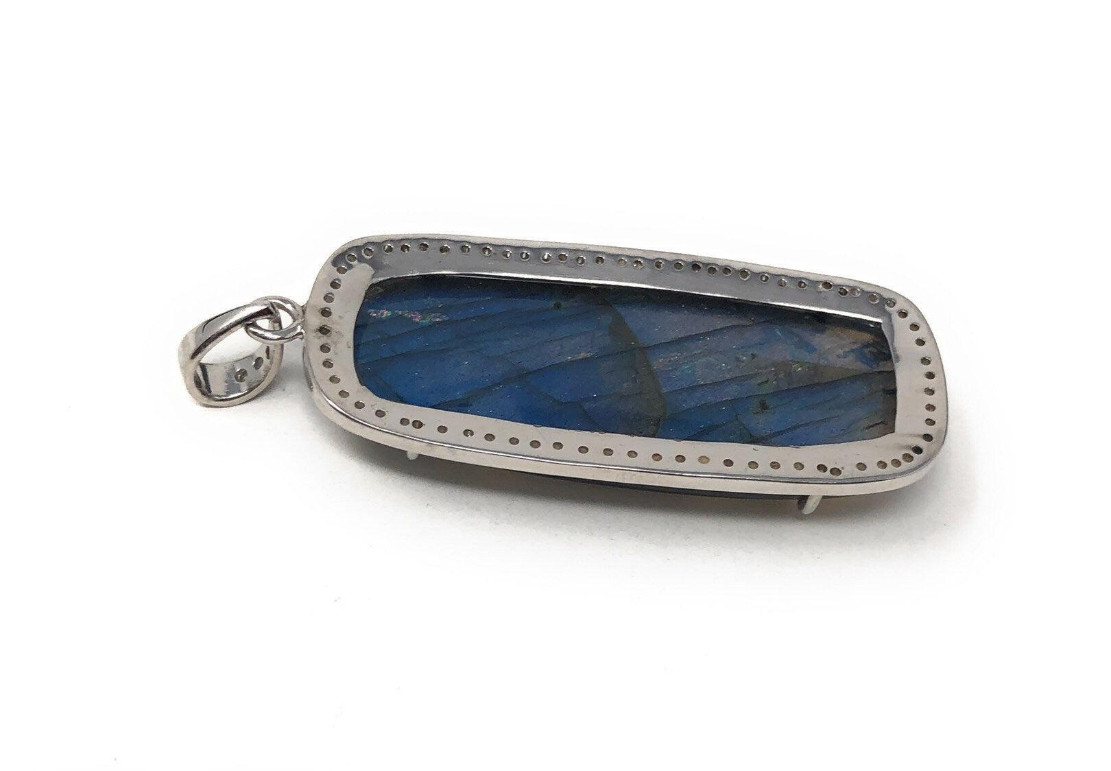 Labradorite Pave Diamond Pendant, Labradorite Gemstone Pendant, Sterli - VirtuousWares:Global