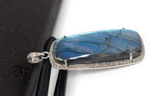 Labradorite Pave Diamond Pendant, Labradorite Gemstone Pendant, Sterli - VirtuousWares:Global