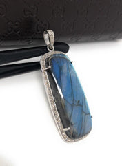 Labradorite Pave Diamond Pendant, Labradorite Gemstone Pendant, Sterli - VirtuousWares:Global