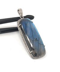 Labradorite Pave Diamond Pendant, Labradorite Gemstone Pendant, Sterli - VirtuousWares:Global