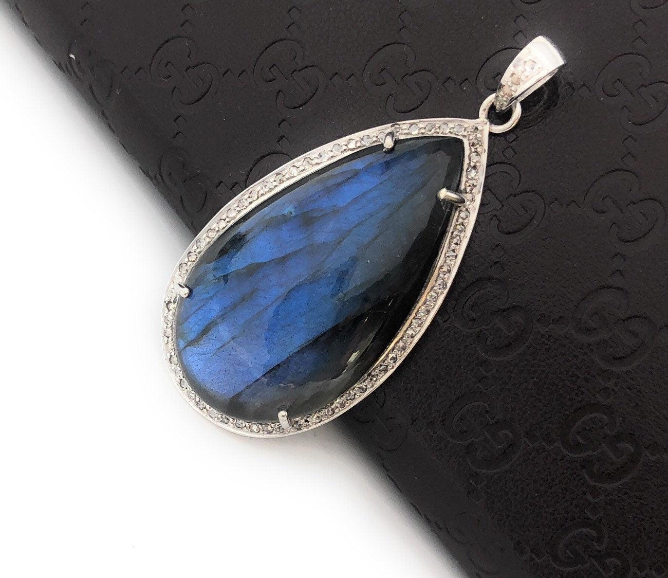 Labradorite Pave Diamond Pendant, Labradorite Gemstone Pendant, - VirtuousWares:Global