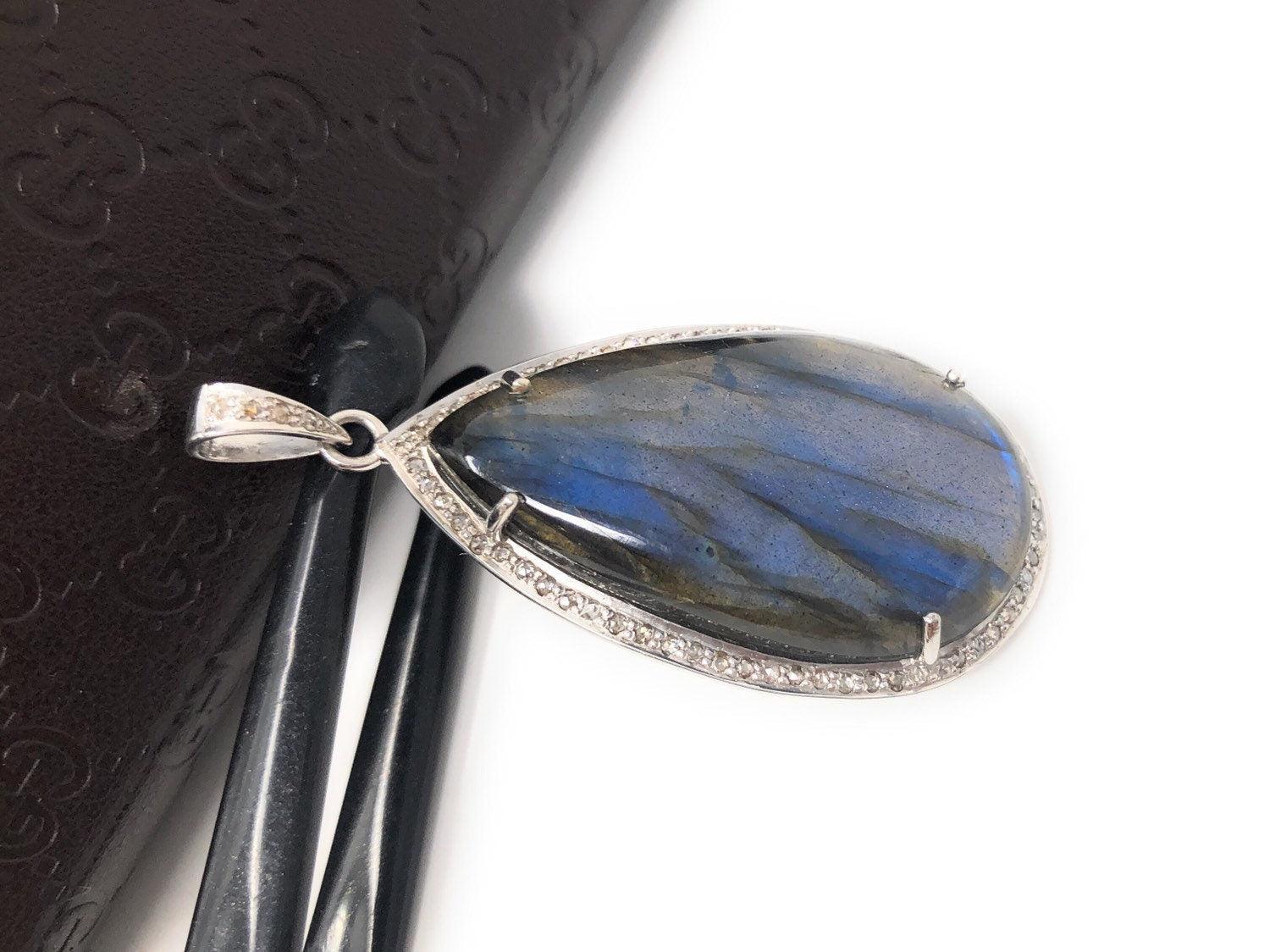 Labradorite Pave Diamond Pendant, Labradorite Gemstone Pendant, - VirtuousWares:Global
