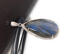 Labradorite Pave Diamond Pendant, Labradorite Gemstone Pendant, - VirtuousWares:Global