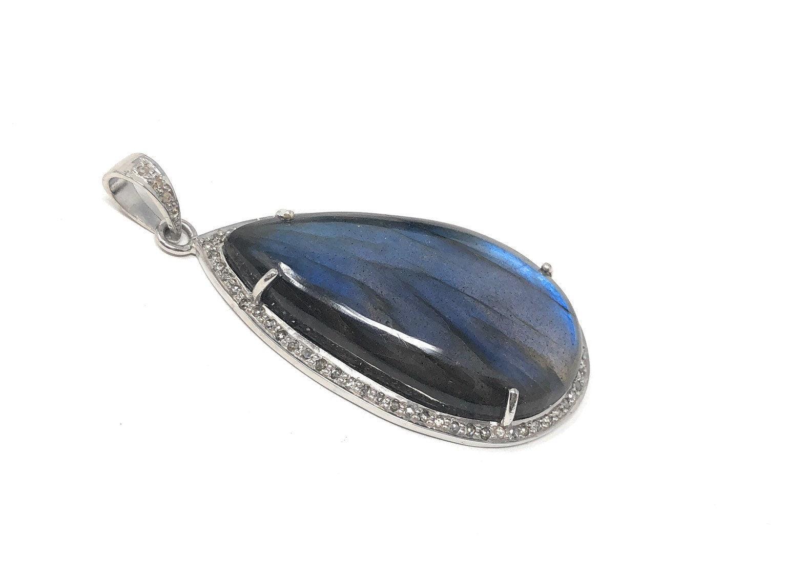 Labradorite Pave Diamond Pendant, Labradorite Gemstone Pendant, - VirtuousWares:Global