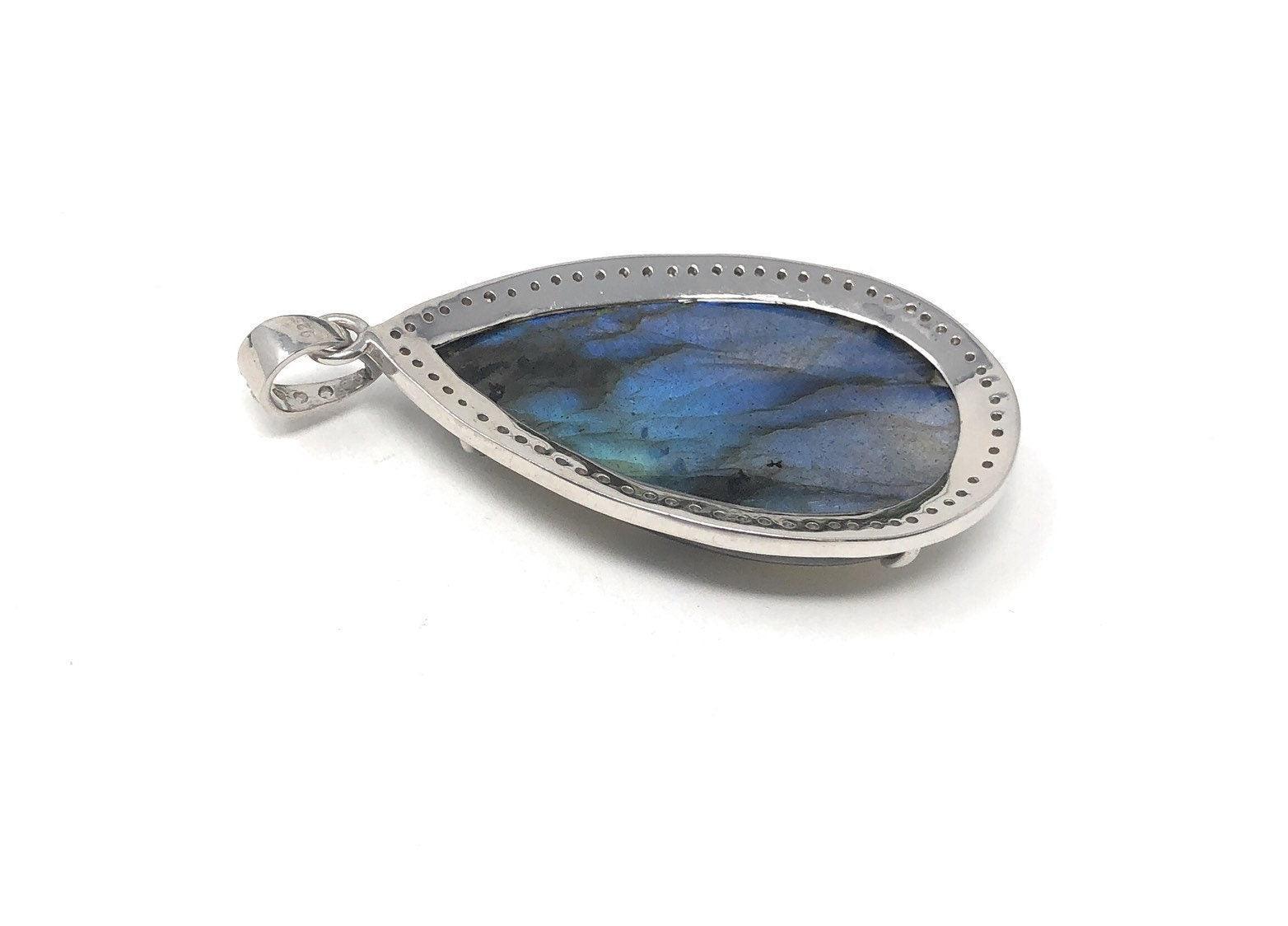 Labradorite Pave Diamond Pendant, Labradorite Gemstone Pendant, - VirtuousWares:Global