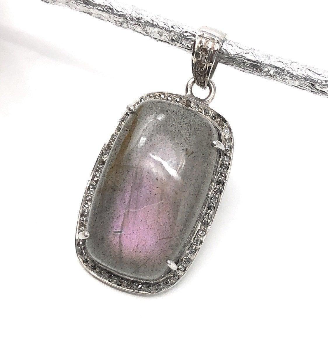 Labradorite Pendant, Gemstone Pendant, Diamond Pendant, Sterling - VirtuousWares:Global