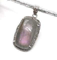 Labradorite Pendant, Gemstone Pendant, Diamond Pendant, Sterling - VirtuousWares:Global