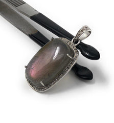 Labradorite Pendant, Gemstone Pendant, Diamond Pendant, Sterling - VirtuousWares:Global