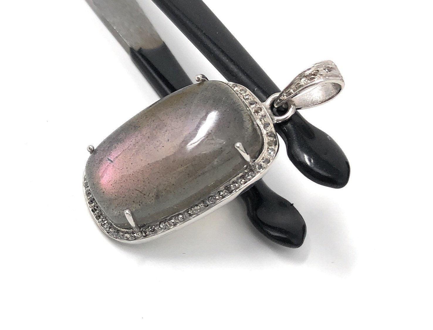 Labradorite Pendant, Gemstone Pendant, Diamond Pendant, Sterling - VirtuousWares:Global