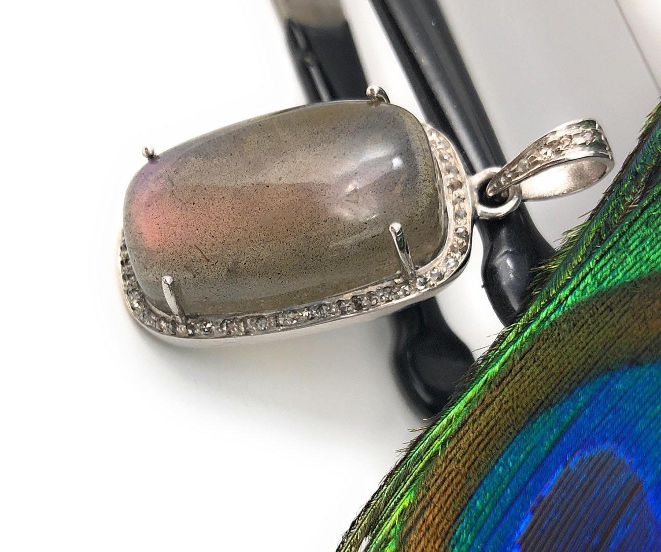 Labradorite Pendant, Gemstone Pendant, Diamond Pendant, Sterling - VirtuousWares:Global
