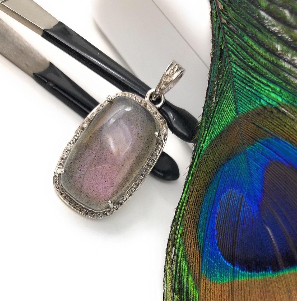 Labradorite Pendant, Gemstone Pendant, Diamond Pendant, Sterling - VirtuousWares:Global
