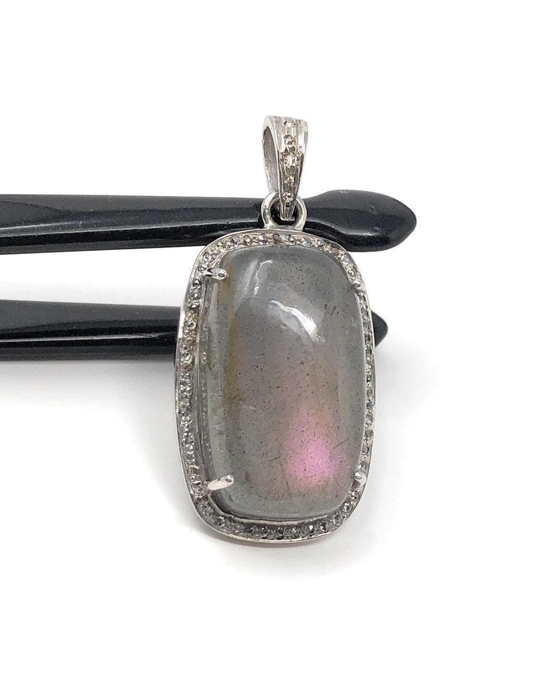 Labradorite Pendant, Gemstone Pendant, Diamond Pendant, Sterling - VirtuousWares:Global