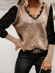 Lace Trim Hollow Out Colorblock Sweater - VirtuousWares:Global
