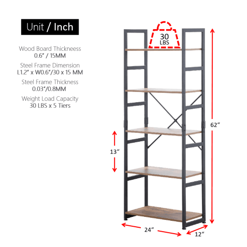 Ladder Shelf Bookcase 5 Tiers Williamspace Bookshelf with Open Storage - VirtuousWares:Global