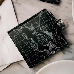 Lake Geneva - Wisconsin Map Hip Flask in Matte Black - VirtuousWares:Global