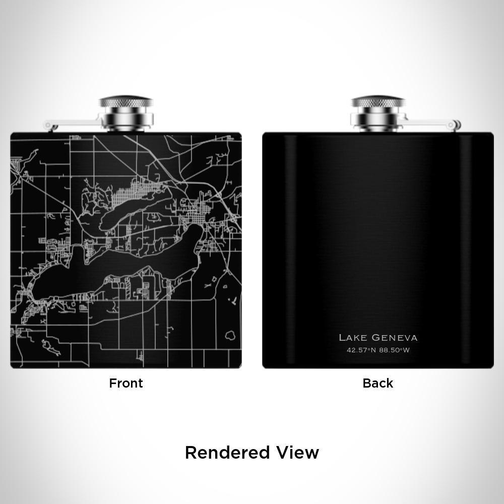Lake Geneva - Wisconsin Map Hip Flask in Matte Black - VirtuousWares:Global