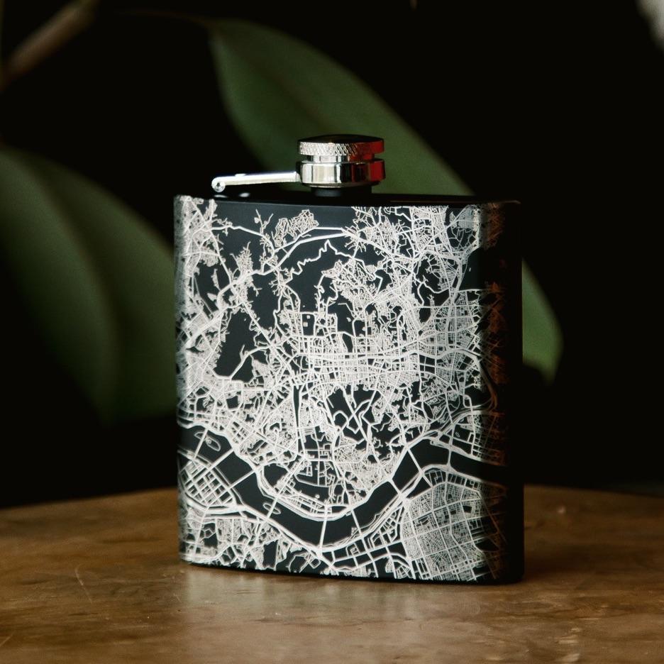 Lake Geneva - Wisconsin Map Hip Flask in Matte Black - VirtuousWares:Global