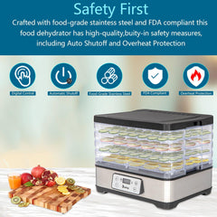 Large Drying Capacity Food Fruit Dehydrator with 5pcs Movable Trays - VirtuousWares:Global