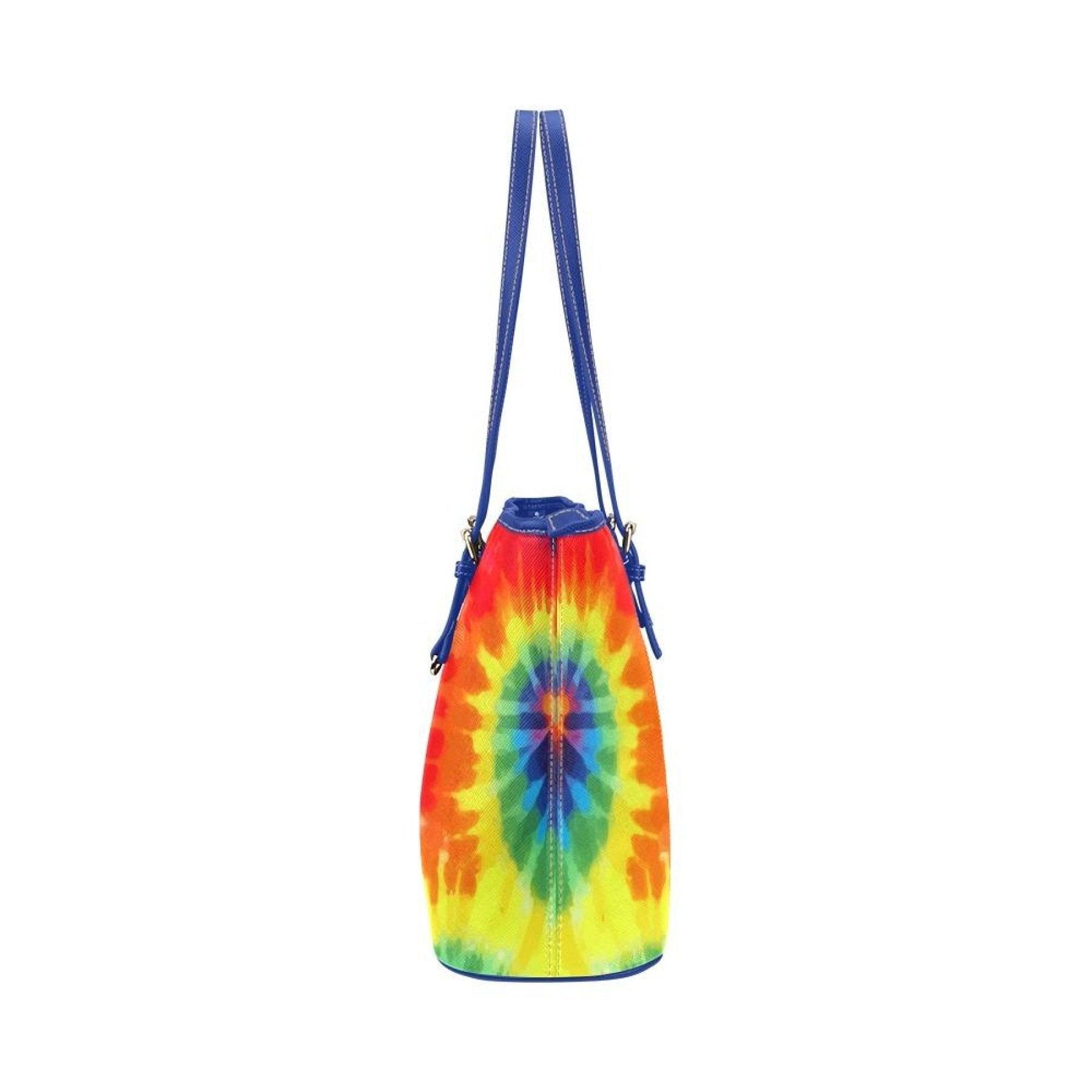 Large Leather Tote Shoulder Bag - Rainbow Blue Handbag - VirtuousWares:Global