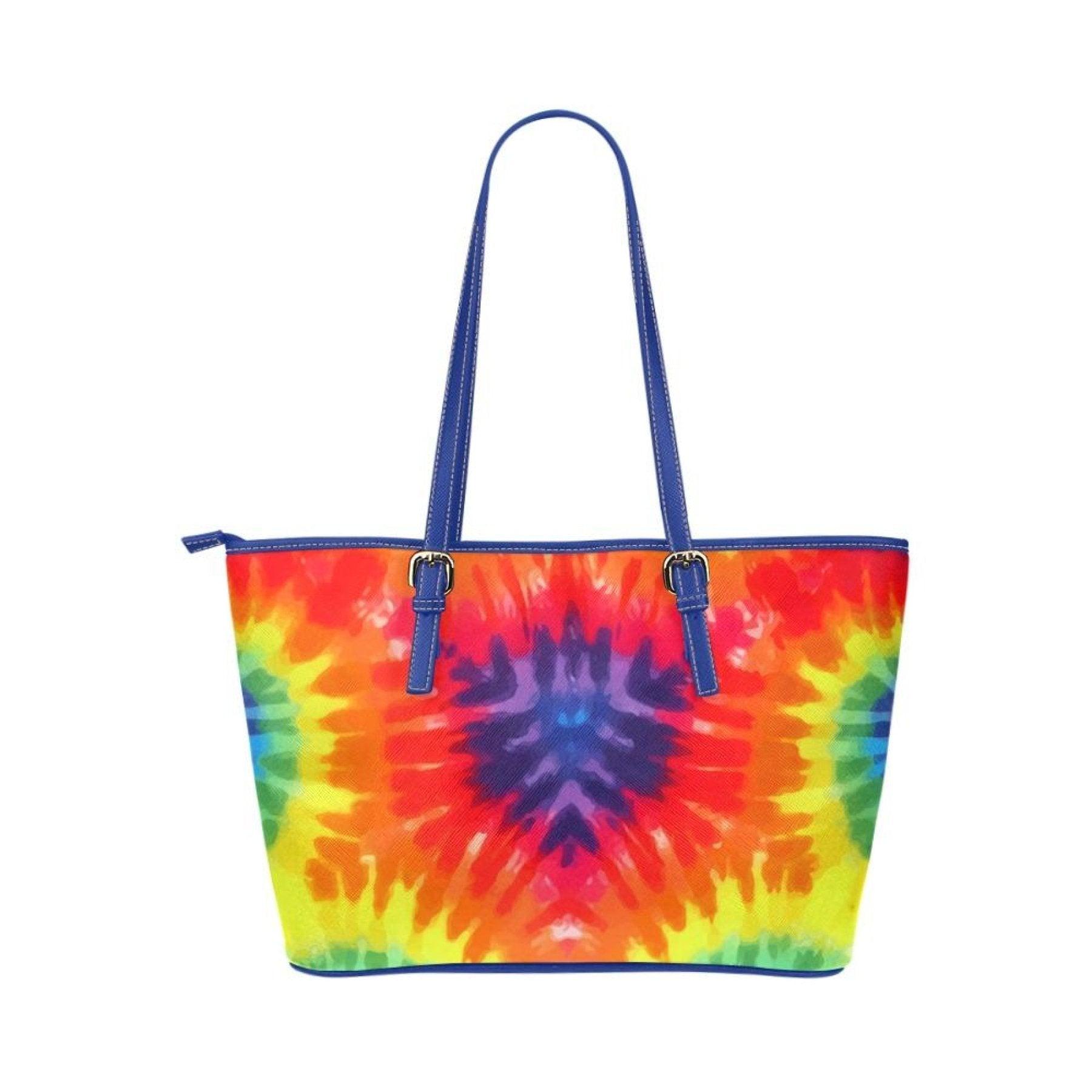 Large Leather Tote Shoulder Bag - Rainbow Blue Handbag - VirtuousWares:Global