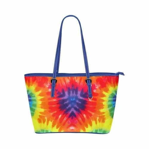 Large Leather Tote Shoulder Bag - Rainbow Blue Handbag - VirtuousWares:Global