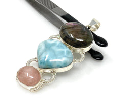 Larimar Gemstone Pendant with Purple Flash Labradorite and Morganite , - VirtuousWares:Global