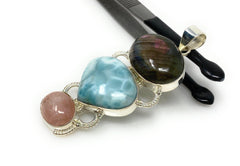 Larimar Gemstone Pendant with Purple Flash Labradorite and Morganite , - VirtuousWares:Global