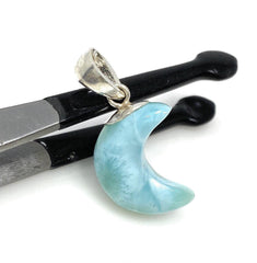 Larimar Moon Pendant, Sterling Silver Pendant, Bohemian Jewelry, Hand - VirtuousWares:Global